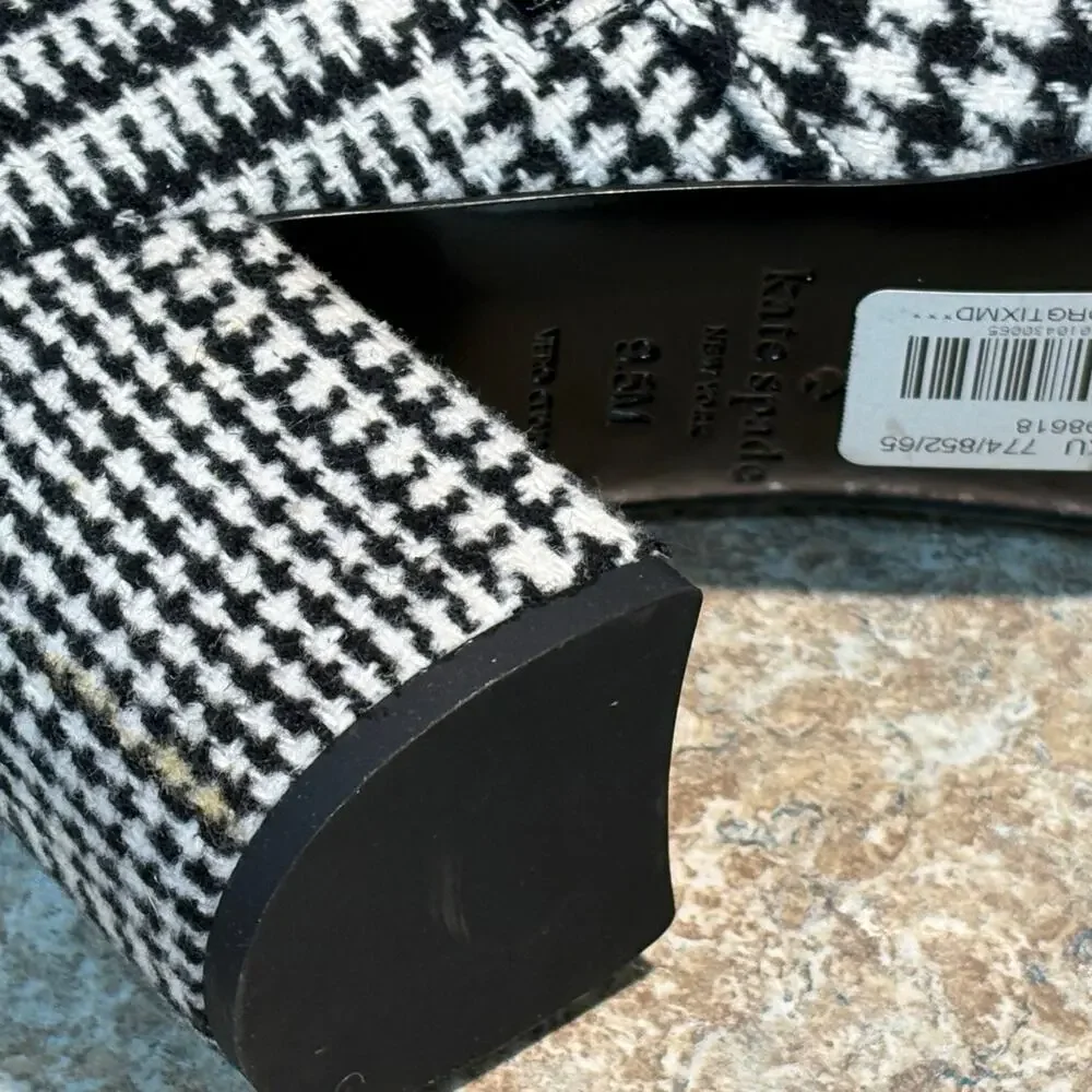Kate Spade New York Holly Bow Houndstooth Black & White Ankle Boots Size 9.5